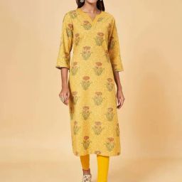 Rangmanch by Pantaloons Mustard Cotton Printed Straight Kurta-picture-32