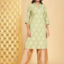 Rangmanch by Pantaloons Green Cotton Printed Straight Kurta-image-79