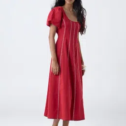 Bombay Paisley by Westside Red Striped Cotton-Blend A-Line Dress-picture-21