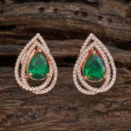 Kushal's Fashion Jewellery Rose Gold-Plated Cubic Zirconia Teardrop Shaped Studs-picture-11