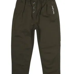 Peter England Kids Dark Olive Solid Trousers-image-55