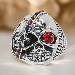 fabula Men Stones-Studded Vintage Gothic Skull Biker Ring-picture-0