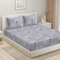 HOSTA HOMES Grey Cotton 280 TC King Bedsheet with 2 Pillow Covers-picture-11