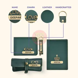 your gift studio Personalized Men's Gift Combo | Personalised Gifts for Men | Personalized Men's Wallet, Passport Cover, Eyewear Case and Keychain | Birthday Gift for Men Combo (Green) image 4