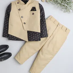 Fourfolds Full Sleeves Printed Shirt With Waistcoat & Pants - Beige-picture-23