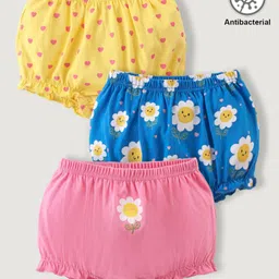 Babyhug 100% Cotton Knit Anti Bacterial Bloomers with Floral & Heart Print Pack of 3 - Multicolour-picture-34