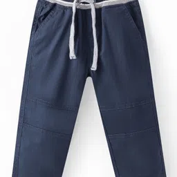 Babyhug Cotton Lycra Woven Full Length Trousers Solid Colour -  Navy Blue-picture-22