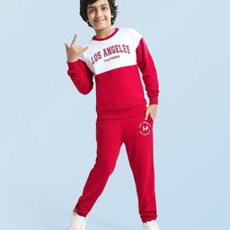 Honeyhap 100% Cotton Knit Full Sleeves Winter Wear Suit With Bio Finish Text Print - White & Red-picture-15