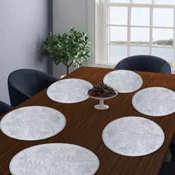 FABINALIV Set of 6 Silver Floral PVC Table Mats (38X38 cm)-picture-20