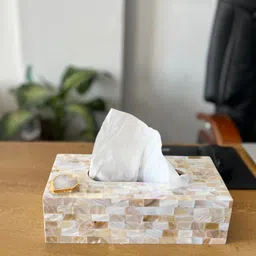 Homearte India Mother of Pearl Tissue Box Holder for Dining Table Napkin Holder Tissue Paper Case Dispenser Facial Tissue Holder for Home Office - White-picture-20