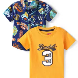 Babyhug Cotton Woven Half Sleeves Text Print Shirt with T-Shirt - Navy Blue & Orange-picture-36