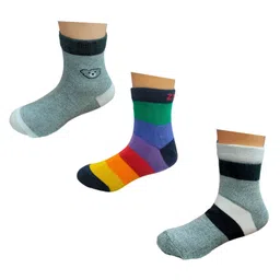 Zikku Cotton Pack Of 3 Bear Designed & Colour Blocked Socks - Multi Colour-picture-26