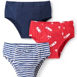 Honeyhap 100% Premium Briefs With Bio Finish Stripes & Stake Board Print Pack Of 3 - Bright White High Risk Red & Navy Peony-picture-7