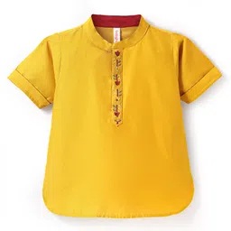 Babyhug Cotton Woven Half Sleeves Floral Embroidered Kurta - Mustard-picture-21