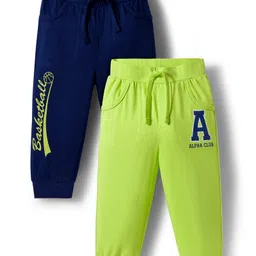 Doodle Poodle 100% Cotton Knit Full Length Lounge Pant With Text Print Pack Of 2 - Navy Blue & Lime Green-picture-18