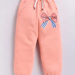 Kidcity Cotton Knit Bow Printed Joggers - Peach-image-32