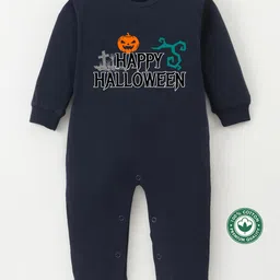 BLUSHES 100% Cotton Knit Halloween Theme Full Sleeves Happy Halloween Text Printed Romper - Navy Blue-picture-34