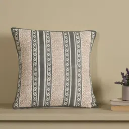 Peepul Tree SS-2025 Charcoal & Off White Floral Square Cotton Cushion Cover image 5