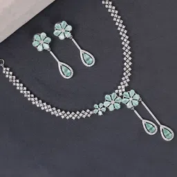 QUEENS NECK Silver-Plated American Diamond And Studded Necklace And Earrings-picture-42