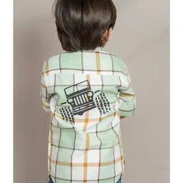 Polka Tots Full Sleeves Plaid Checked Shirt With Attached Tee - Green image 3