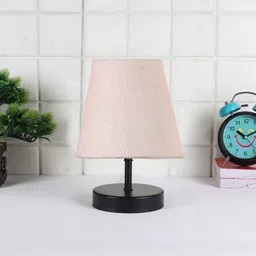 Devansh White Jute Round Wood Black Table Lamp image 2