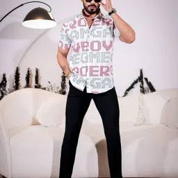 Foomer Typography Printed Spread Collar Standard Cotton Casual Shirt image 3