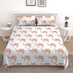 Nivasam White & Pink Ethnic Motifs Printed 200 TC Double King Bedsheet Set-2.54 m X 2.28 m-picture-24