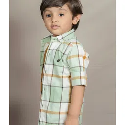 Polka Tots Full Sleeves Plaid Checked Shirt With Attached Tee - Green image 5