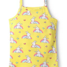 Babyhug 100% Cotton Single Jersey Knit Slips with Bunny & Heart Print Pack of 3 - Yellow Pink & Blue image 4