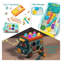 SANJARY Music Activity Bus Baby Toy, Infant Education Learn Car, Sound & Light, Interactive Game, Shape Sorter, Animal Matching Bus Color Design May Vary image 4