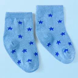 Cute Walk by Babyhug Cotton Lycra Knit Anti-bacterial Socks Strips Stars & Numeric Design Pack of 3 - Blue White & Light Blue image 5