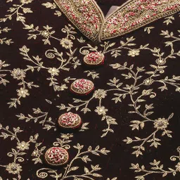 Manyavar Men Maroon & Beige Floral Embroidered Sherwani and Churidar Set image 5