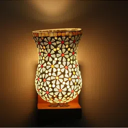 1ST TIME Multicoloured & White Textured Wood Frustum Shaped Wall Lamp image 4