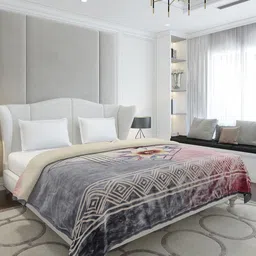 Monte Carlo Commander Grey & Cream Colored Printed Heavy Winter 138 GSM Double Bed Blanket image 4