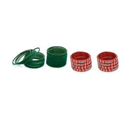 Somil Set of 32 Women Green & Red Artificial Stones and Beads Bangles-picture-38