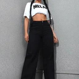 Hayler Women Jean Wide Leg Mid-Rise Slash Knee Stretchable Jeans-picture-21