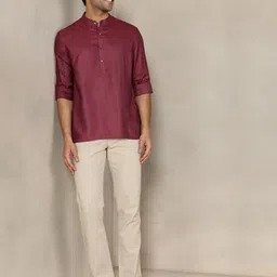 Fabindia Men Slim Fit Solid Mandarin Collar Casual Shirt-image-56