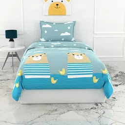LORETO Blue Cartoon Characters 186 TC Single Bedsheet with 1 Pillow Covers-picture-41