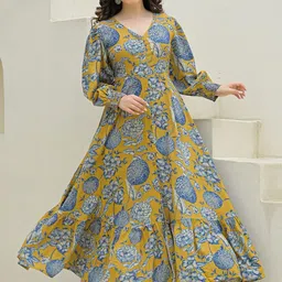 BAESD Floral Printed V-Neck Fit & Flare Maxi Dress-picture-23