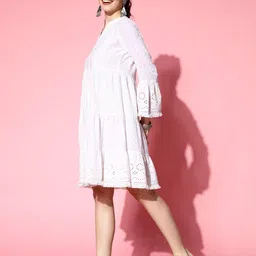 Indo Era Bohemian Embroidered Pure Cotton Schiffli Layered Ethnic A-Line Dress image 4