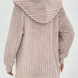 HERE&NOW Women Self Design Hooded Full Sleeves Overcoat image 4