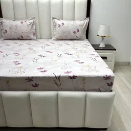 Pure Decor Ruby Purple Printed Pure Cotton 350TC Fitted King Bedsheet Set-1.82 mx 1.93 m image 3