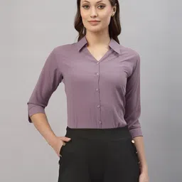 brownverse Women Regular Fit Solid Mandarin Collar Casual Shirt-picture-13