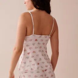 La Vie En Rose Snail Print Lace Trim Super Soft Cami White image 2