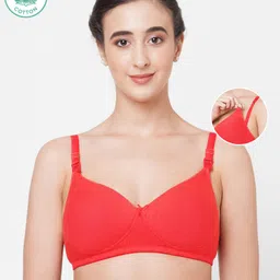 ECOMAMA Organic Cotton & Bamboo Antimicrobial Padded Non Wired Solid Feeding Bra - Red-picture-18