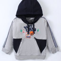 Cucumber Looper Full Sleeves Hoodie with Text Embroidery - Grey-picture-2
