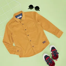 Pantaloons Junior Full Sleeves Typography Patch Detailed Shirt - Yellow-picture-13