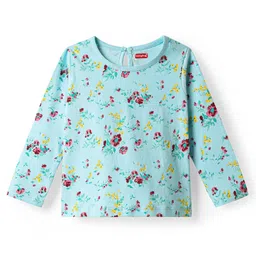 Babyhug 100% Cotton Knit Full Sleeves T-Shirt With Floral Print - Light Blue-picture-24