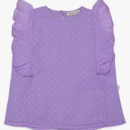 PURPLE UNITED KIDS Cotton Blend Woven Sleeveless Swiss Dots Embroidered & Frill Detailed Top - Lavender-image-97