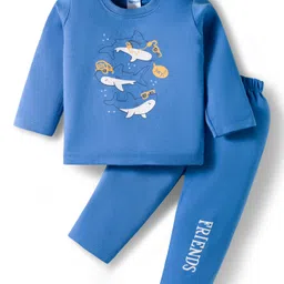 Tango Interlock Knit Full Sleeves Winter Wear T-Shirt & Joggers Set with Sea Life Print - Blue-picture-20